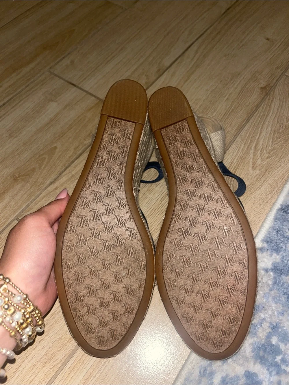 Ralph Lauren Navy and Natural Espadrille Wedge Sandals